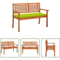 The Living Store 2-Sitzer-Gartenbank mit Auflage 120 cm Massivholz Eukalyptus