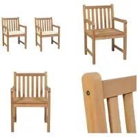vidaXL Gartenstühle 2 Stk. mit Cremeweißen Kissen Massivholz Teak - Gartenstuhl - Gartenstühle - Gartensessel - Holzstuhl