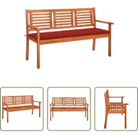 The Living Store 3-Sitzer-Gartenbank mit Auflage 150 cm Massivholz Eukalyptus