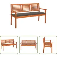The Living Store 3-Sitzer-Gartenbank mit Auflage 150 cm Massivholz Eukalyptus