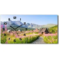 Tulup Wanduhr aus Glas – 60x30 cm - Glasbild - Glasuhr - Gehärtetes Glas - schwarze-zeiger - Cottages in den Bergen