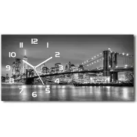 Tulup Wanduhr aus Glas – 60x30 cm - Glasbild - Glasuhr - Gehärtetes Glas - weisse-zeiger - Brooklyn Brücke