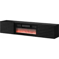 Mirjan 24 TV-Lowboard Tula mit Kamin, TV-Schrank mit zwei Kleppen, Realistische LED-Flamme, Wohnzimmer Kollektion (Farbe: Schwarz)
