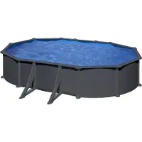 Gre Ovaler Stahlwandpool mit Anthrazitoptik KITPROV618GY – 610 x 375 x 132 cm, Komplettset + GRATIS Elektrischer Poolreiniger VCB50