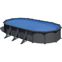 Gre Ovaler Stahlwandpool mit Anthrazitoptik KITPROV738GY – 730 x 375 x 132 cm, Komplettset + GRATIS Elektrischer Poolreiniger VCB50