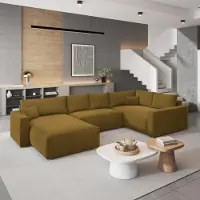 Masseno Ecksofa VELAMI R-S mit Schlaffunktion U-Form, Sofa mit Bettkasten, Wohnzimmersofa, Couch, Soffa, Bettsofa, Couchgarnitur- Gelb, MONOLITH 48