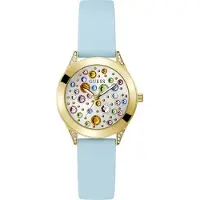 GUESS Quarzuhr "MINI WONDERLUST", blau (hellblau, weiß), Armbanduhren, Damen, goldfarben, Quarzuhr, Armbanduhr, Damenuhr