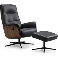 KAWOLA Relaxsessel SILVA Drehsessel Leder schwarz mit Hocker