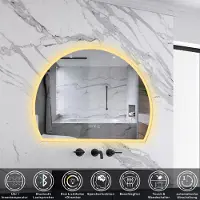Aica Sanitär GmbH LED Badspiegel 80x60cm Halbrund Badspiegel mit Bluetooth Uhr Anti-Beschlag 3 Lichfarbe Dimmbar Badezimmerspiegel Lichtspiegel IP44