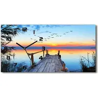 Tulup Wanduhr aus Glas – 60x30 cm - Glasbild - Glasuhr - Gehärtetes Glas - schwarze-zeiger - Pier am See