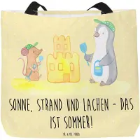 Mr. & Mrs. Panda Tote Bag Sommerfreude - Gelb Pastell - Geschenk, Summer Vibes, Natur, Jahreszeiten, Sommergefühle, Strand, Strandtasche, Tragetasche, Laptoptasche