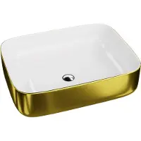 Domino LAVITA Aufsatzwaschtisch Galera Gold/White| Aufsatzwaschbecken Rechteckig | Waschbecken Ohne Überlauf und Hahnloch | Aus hochwertigem Porzellan | Waschtisch | 50,5x40x14 cm | Weiß/Gold
