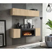 ASM-Moebel Anbauwand Wohnwand FLY N1 HJ mit Push-Click System und Bio Ethanol Kamin