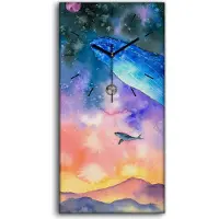 Coloray Wandbild Leinwand Bilder Wanduhr 30x60 Malerei Abstrakte Stadt Wale Planeten - schwarze Hände