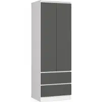 Akord Kleiderschrank S60 Weiß 60 cm 2 Türen 2 Schubladen Regal Front Graphitgrau B60 x H180 x T51 cm
