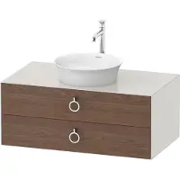 Duravit White Tulip, Waschtischunterbau wandhängend, Breite 1000 x Tiefe 550mm, mit 2 Schubkästen, mit Griff, WT499107739, Farbe: Korpus: Nordic Weiß Seidenmatt, Front: Amerikanischer Nussbaum Massiv