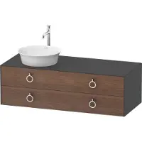 Duravit White Tulip, Waschtischunterbau wandhängend, Breite 1300 x Tiefe 550mm, mit 2 Schubkästen, mit Griff, WT4992L7758, Farbe: Korpus: Graphit Seidenmatt, Front: Amerikanischer Nussbaum Massiv