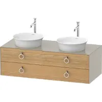 Duravit White Tulip, Waschtischunterbau wandhängend, Breite 1300 x Tiefe 550mm, mit 2 Schubkästen, mit Griff, WT4993BH560, Farbe: Korpus: Taupe Seidenmatt, Front: Eiche Natur Massiv