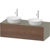 Duravit White Tulip, Waschtischunterbau wandhängend, Breite 1300 x Tiefe 550mm, mit 1x Auszug, mit Tip-on Technik, WT4978B77H2, Farbe: Korpus: Steingrau Hochglanz, Front: Amerikanischer Nussbaum