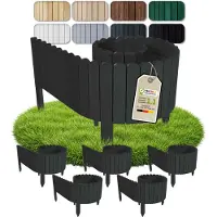 Pemicont Floranica Garten Begrenzung Holz 10 m, 5 x 200 cm, 10 cm hoch, Anthrazit – Rasenkanten-Set aus Kiefer, gerundete Oberkante
