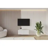 ALTDECOR TV-Schrank ZENO-W mit Gefrästen Fronten 100x40x40 Lowboard hängend, TV Möbel, TV Cabinet, Fernsehtisch, Fernsehschrank, TV Kommode, TV Tisch, TV Sideboard, TV Board - Weiß