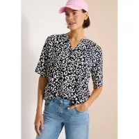 Cecil Druckbluse , Damen, Gr. XXL (46), urban dunkelblau, Web, Obermaterial: 100% Viskose, lässig geschnitten hüftbedeckend, Rundhals, abgerundeter Saum, Blusen Druckbluse, Sommerbluse mit Leo-Muster