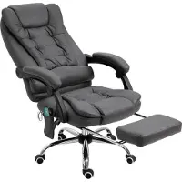 Moonbite Bürostuhl mit Massage und Wärme, Schreibtischsessel mit 6 Vibrationspunkten, Fußstütze, bis 135° neigbar, Sitzhöhe 45–52 cm, Polyester, Dunkelgrau