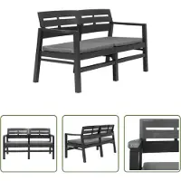 The Living Store 2-Sitzer-Gartenbank mit Kissen Anthrazit 133 cm Kunststoff