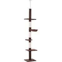Moonbite Kratzbaum deckenhoch Braun, Katzenbaum zur Deckenspannung 230–260 cm, 5 Ebenen mit 78 cm Sisal, Plattformen je 8 kg, Spanplatte, Braun