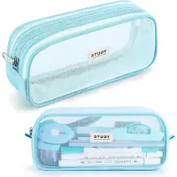 Youjia Mäppchen Teenager Mädchen Federtaschen, Farbig Federmäppchen durchsichtig, Transparent Federmappen, Blau
