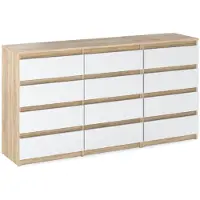 STIV Möbel | Kommode mit 12 Schubladen (8+4) | Eiche Sonoma / Weiß Matt | 180 cm | modern & grifflos | Schlafzimmer & Wohnzimmer