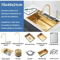 StarTech.com Multifunktionale Küchenspüle - Einzelnes rechteckiges Becken - Edelstahl - Mit Wasserfall-Armatur - Vier Hahnlöcher - Frontschürze - Gebürstetes Gold