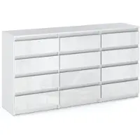 STIV Möbel | Kommode mit 12 Schubladen (8+4) | Weiß Matt / Weiß Hochglanz | 180 cm | modern & grifflos | Schlafzimmer & Wohnzimmer