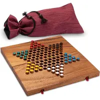 Logoplay Holzspiele Halma Gr. L für 2 bis 6 Spieler mit Stoffbeutel - Spielfeld 26 x 27 cm - 6 x 10 Spielstecker