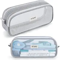 Youjia Mäppchen Teenager Mädchen Federtaschen, Farbig Federmäppchen durchsichtig, Transparent Federmappen, grau