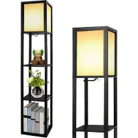 Lapamax LED Stehlampe Holz Stehleuchte mit E27 Birne Eckregal Regalbeleuchtung Standleuchte für Wohnzimmer Schlafzimmer Büro