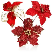 COM-FOUR® 3x Weihnachtsstern Deko-Gesteck, Kunstblumen als tolle Weihnachtsdekoration, schöner Raumschmuck, auch für Kränze und Blumenarrangements - DIY