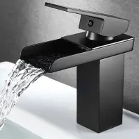 Youjia Wasserhahn Bad Wasserfall Wascbecken Armatur Badarmatur Mischbatterie Bad Waschtischarmatur Waschbeckenarmatur, Schwarz
