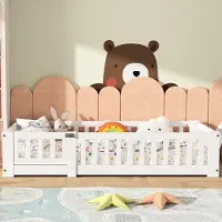 UnboxG Kinderbett 80x160cm Weiß mit Lattenrahmen und Sicherheitsgitter, Montiertes Bett mit Tür für Kleinkinder, Robustes Holzbett für Wachstumsphase