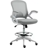 Moonbite Ergonomischer Drehstuhl mit Netzrücken, Bürostuhl mit hochklappbaren Armlehnen, Fußring, Wippfunktion, Sitzhöhe 58–78 cm, Kunststoff, Hellgrau