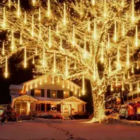 Lapamax Meteorschauer lichterkette Innen, 192LED Meteorschauer Lichter IP65, 7V Weihnachtsbeleuchtung Deko für Fenster Baum Garten, Warmweiß