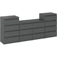 STIV Möbel | Kommodenset mit 14 Schubladen (4+6+4) | Grau Matt | 220 cm | modern & grifflos | Schlafzimmer & Wohnzimmer