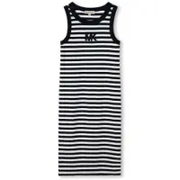 Michael Kors für Mädchen. R30640 Langes Kleid mit marineblauen Streifen (10Y= 138cm), Lässig, Baumwolle, Ärmellos / Hosenträger, Kinderbekle