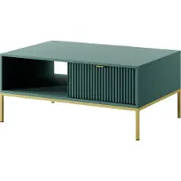Domo NOVA Couchtisch mit Schublade, Goldgriff, Labrador, Metallbeine Gold, 104x104x46 cm