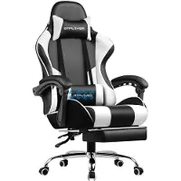 StarTech.com Gamingstuhl - Ergonomischer Bürostuhl - Massage - Fußstütze - Kopfstütze & Lendenkissen - Höhenverstellbar - Leder - Max. 150 kg - Weiß
