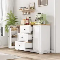 Flieks Sideboard mit 3 Schubladen, Buffetschrank mit 2 Türen, Wohnzimmerschrank 126x40x86cm, Weiß