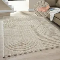 Otto Home Teppich "Jonne, Boho-Design, Scandi, Designteppich", beige, B:140cm H:20mm L:200cm, Kunstfaser, Teppiche, Teppich, Hoch-Tief, 3D Optik, skandinavischer Stil, Wohnzimmer, Schlafzimmer