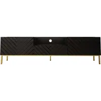 Homlando TV Schrank GINAX 190 cm SCHWARZ MATT / SCHWARZ GLANZ mit goldenem Rahmen Unterschrank Fernsehschrank TV Board Sideboard