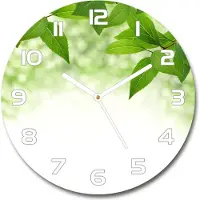 Tulup Wanduhr aus Glas 30fi Glasbild Glasuhr Gehärtetes Glas - weisse-zeiger - Green leaves