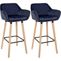 BellaFurn Barhocker, Samthocker, hoher Sitzkomfort - Modern - Buchenholz | Farbe: dunkelblau